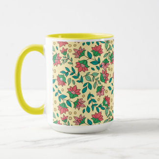 Hand Drawn Pressed Flowers Leaves Pattern Mug