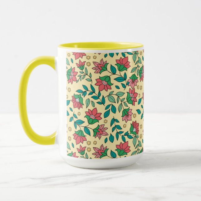 Hand Drawn Pressed Flowers Leaves Pattern  Mug (Left)