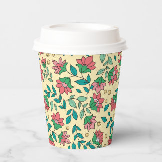 Hand Drawn Pressed Flowers Leaves Pattern Paper Cups