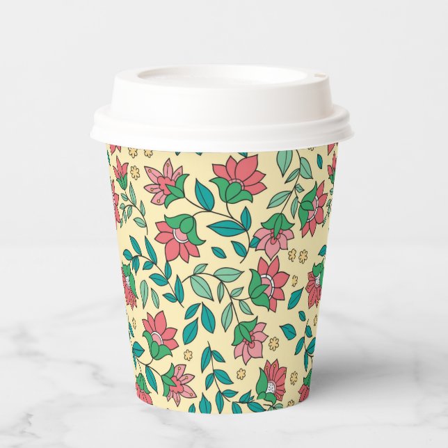 Hand Drawn Pressed Flowers Leaves Pattern  Paper Cups (Front)