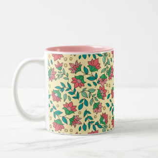 Hand Drawn Pressed Flowers Leaves Pattern Two-Tone Coffee Mug
