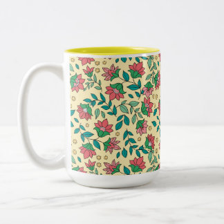 Hand Drawn Pressed Flowers Leaves Pattern Two-Tone Coffee Mug