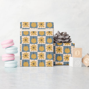 Hand Drawn Pumpkin Check Print Wrapping Paper Roll