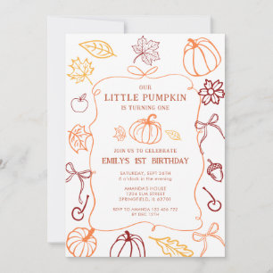 Hand Drawn Pumpkin Fall First Birthday Invitation