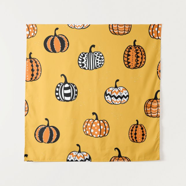Hand Drawn Pumpkin Halloween Seamless Tapestry (Front)