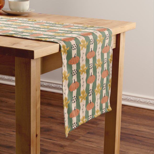 Hand Drawn Pumpkin & Leaf Pattern Table Runner (In Situ)