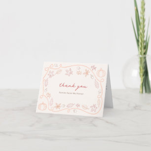 Hand-Drawn Pumpkins and Fall Leaves Wedding Shower Letterpress Thank You Card