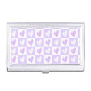 Hand Drawn Purple Heart Pattern Business Card Case