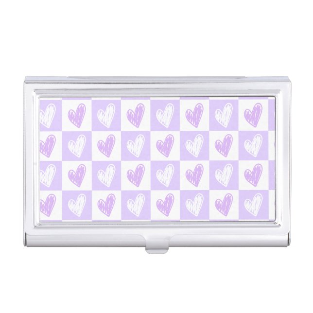 Hand Drawn Purple Heart Pattern Business Card Case (Front)