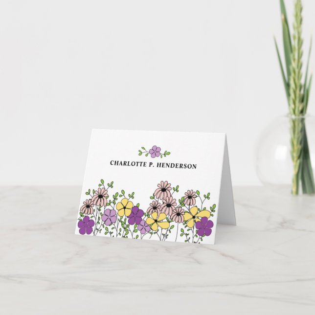 Hand Drawn Purple Wildflower Personalized Note Card (Front)