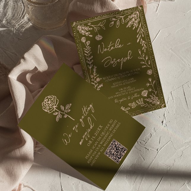 Hand Drawn QR Code Grasslands Floral Wedding Invitation (Creator Uploaded)