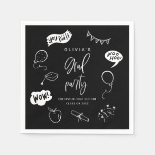Hand Drawn Quirky Black Grad Party Napkins