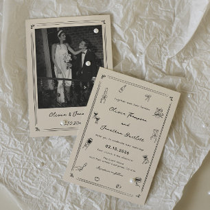 Hand Drawn Quirky Black & White Old Money Wedding Invitation
