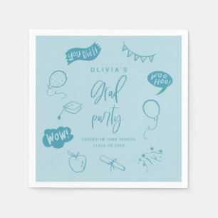 Hand Drawn Quirky Blue Grad Party Napkins