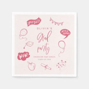 Hand Drawn Quirky Blush Pink Grad Party Napkins