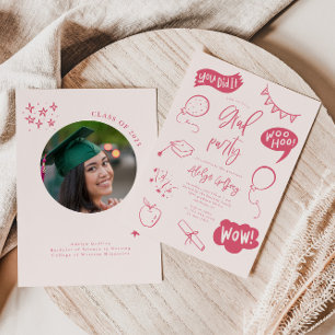 Hand Drawn Quirky Blush Pink Graduation Party Invitation