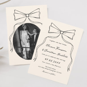 Hand Drawn Quirky Bow Old Money Wedding Invitation
