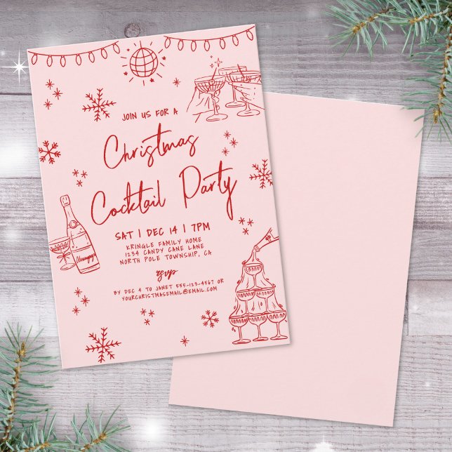 Hand Drawn Quirky Christmas Cocktail Party Invitation (Hand Drawn Quirky Christmas Cocktail Party Invitation)