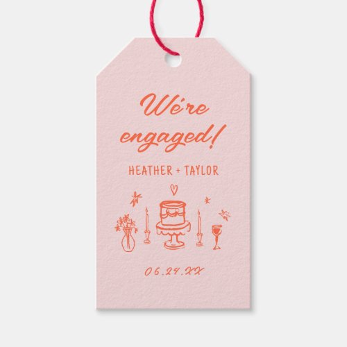 Hand Drawn Quirky Fun Retro Engagement Party Gift Tags