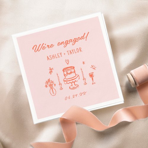 Hand Drawn Quirky Fun Retro Engagement Party Napkins