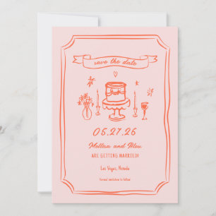 Hand Drawn Quirky Fun Retro Wedding Save The Date