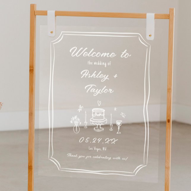  Hand Drawn Quirky Fun Wedding Acrylic Welcome Acrylic Sign (Creator Uploaded)