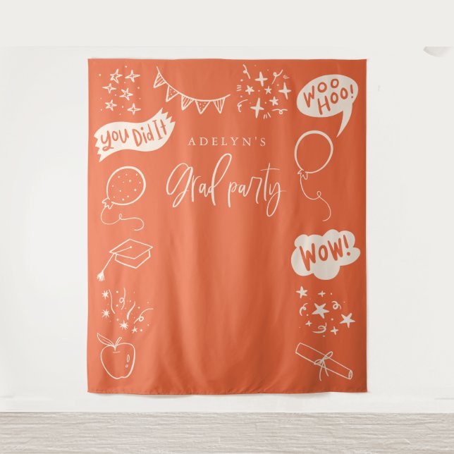 Hand Drawn Quirky Grad Icons Orange Backdrops (Front)