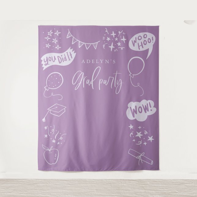 Hand Drawn Quirky Grad Icons Purple Backdrops (Front)