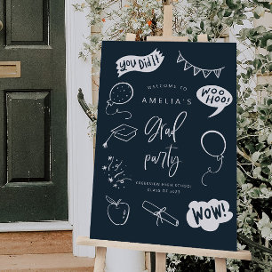 Hand Drawn Quirky Grad Party Navy Foam Board