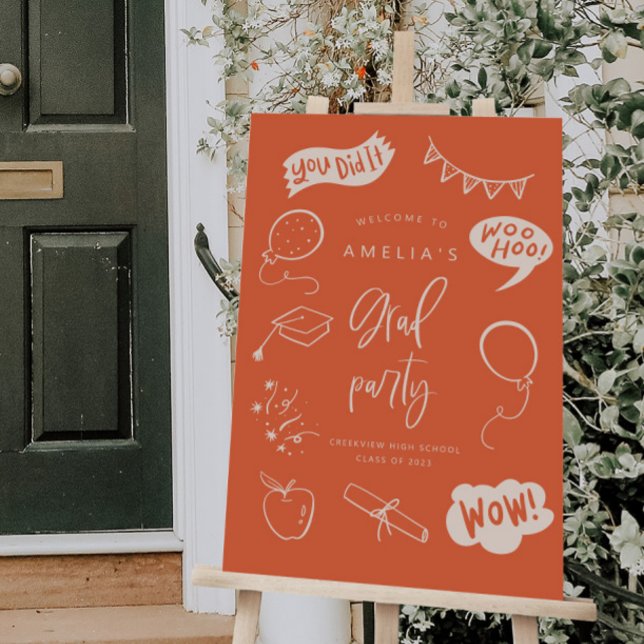 Hand Drawn Quirky Grad Party Orange Foam Board (Creator Uploaded)