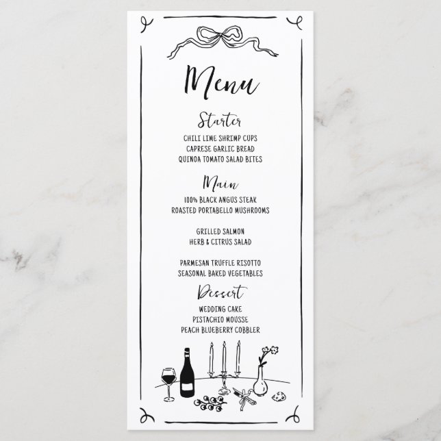 Hand Drawn Quirky Handwritten Wedding Menu (Front)