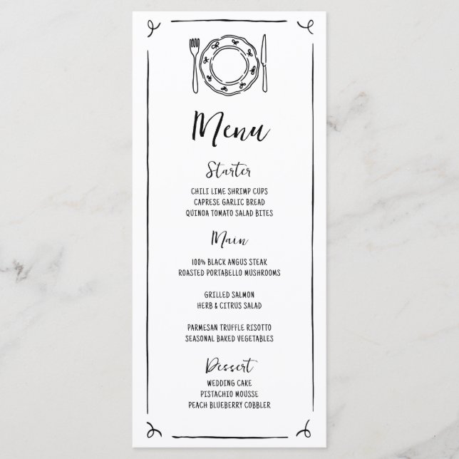 Hand Drawn Quirky Handwritten Wedding Menu (Front)