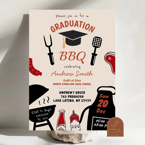 Hand Drawn Quirky Minimalist Graduation BBQ