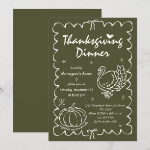 Hand Drawn Quirky Pumpkin Turkey Thanksgiving Invitation