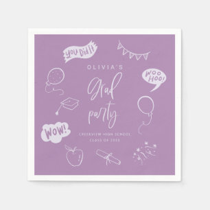 Hand Drawn Quirky Purple Grad Party Napkins