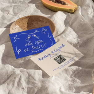 Hand Drawn Quirky QR Code Modern Unique Wedding RSVP Card