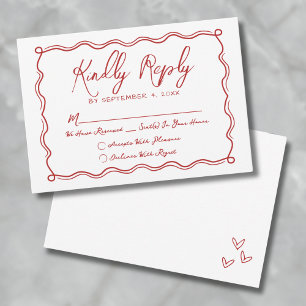 Hand Drawn Quirky Red Whimsical Wedding RSVP Card
