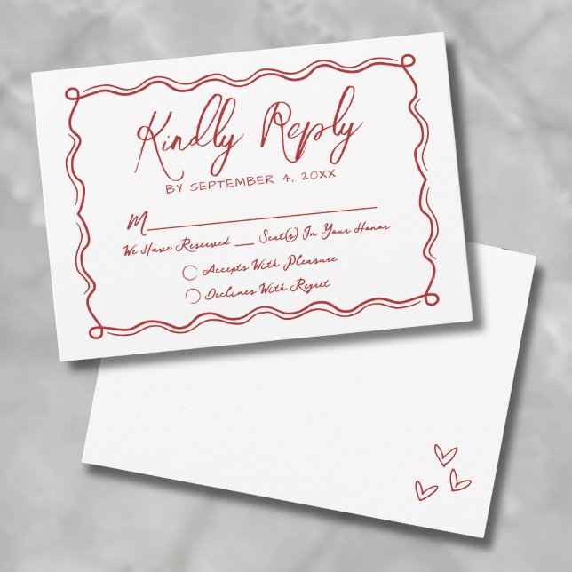 Hand Drawn Quirky Red Whimsical Wedding RSVP Card (Creator Uploaded)