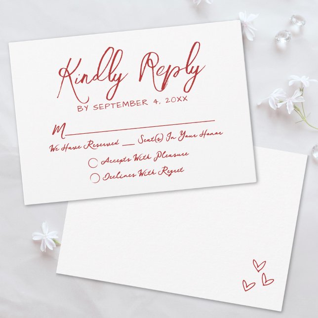 Hand Drawn Quirky Red Whimsical Wedding RSVP Card (Simple Hand Drawn Quirky Red Whimsical Wedding RSVP Card)
