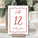 Hand Drawn Quirky Red Whimsical Wedding Table Number<br><div class="desc">Cute Hand Drawn Quirky Red Whimsical Wedding Table Number. This table number card features a charming hand drawn swirl and loop border, adding a playful yet refined touch to your event. The whimsical frame gently surrounds the table number, using a mix of script and handwritten style fonts to create a...</div>