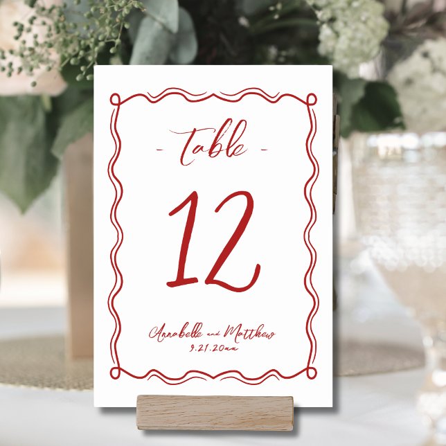 Hand Drawn Quirky Red Whimsical Wedding Table Number (Hand Drawn Quirky Red Whimsical Wedding Table Number )