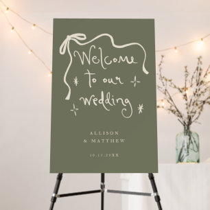 Hand Drawn Quirky Sage Green Wedding Welcome SIgn