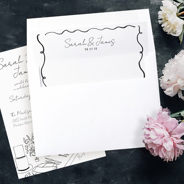 Hand Drawn Quirky Scribble Black & White Wedding Envelope Liner (Creator Uploaded)