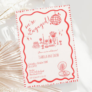 Hand Drawn Quirky Wavy Engagement Party           Invitation