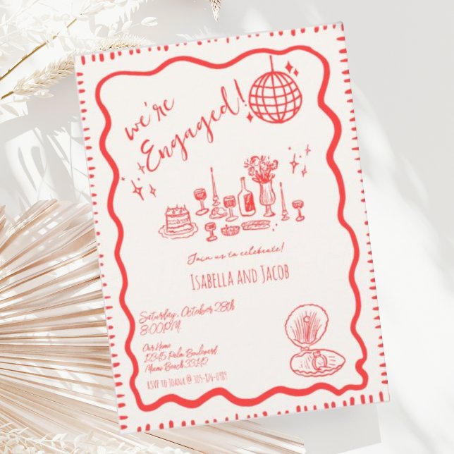 Hand Drawn Quirky Wavy Engagement Party           Invitation (Creator Uploaded)