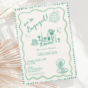 Hand Drawn Quirky Wavy Engagement Party           Invitation