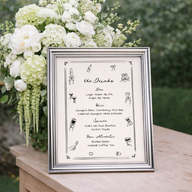 Hand Drawn Quirky Wedding Bar Drink Menu  Poster (Creator Uploaded)