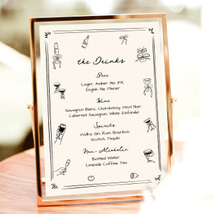Hand Drawn Quirky Wedding Bar Drink Menu Poster