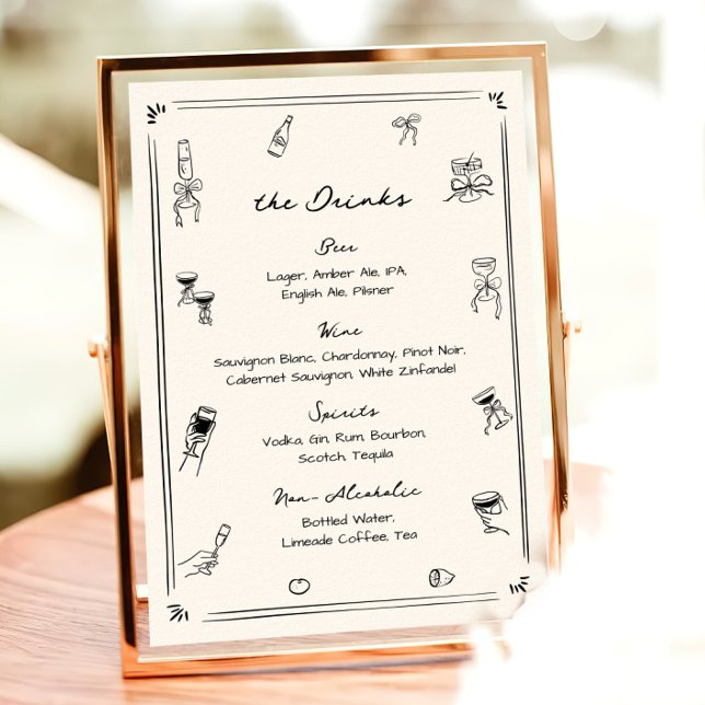 Hand Drawn Quirky Wedding Bar Drink Menu  Poster (Creator Uploaded)