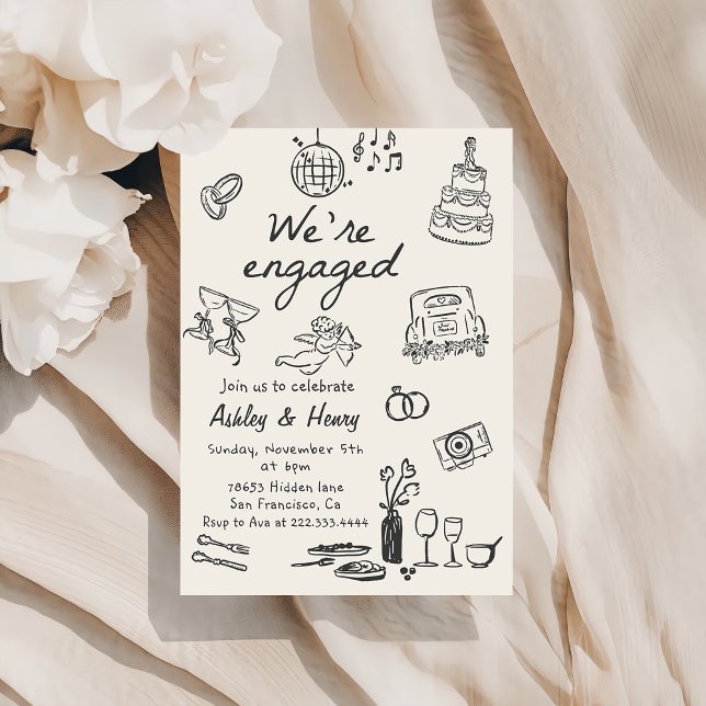 Hand Drawn Quirky Wedding  Engagement Party Invitation (Creator Uploaded)